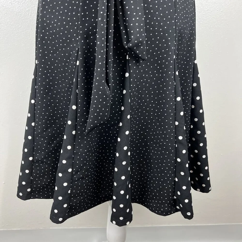 Melissa Masse Dress Women Medium Black White Polka Dot Surplice Tie Waist Casual